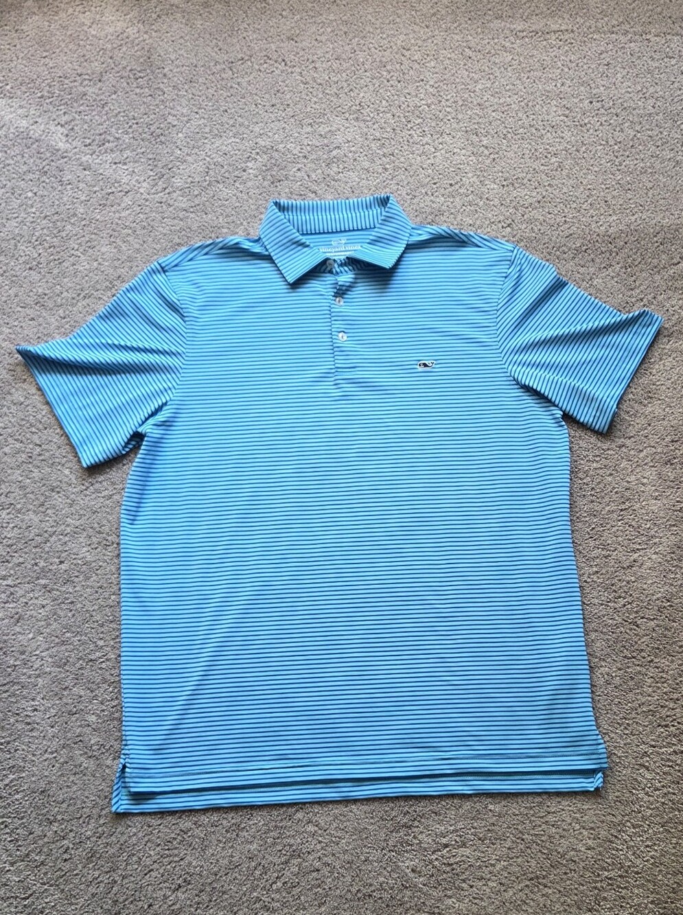 Vinyard Vines Mens L Blue Striped Performance Polo Shirt Golf Casual Coastal